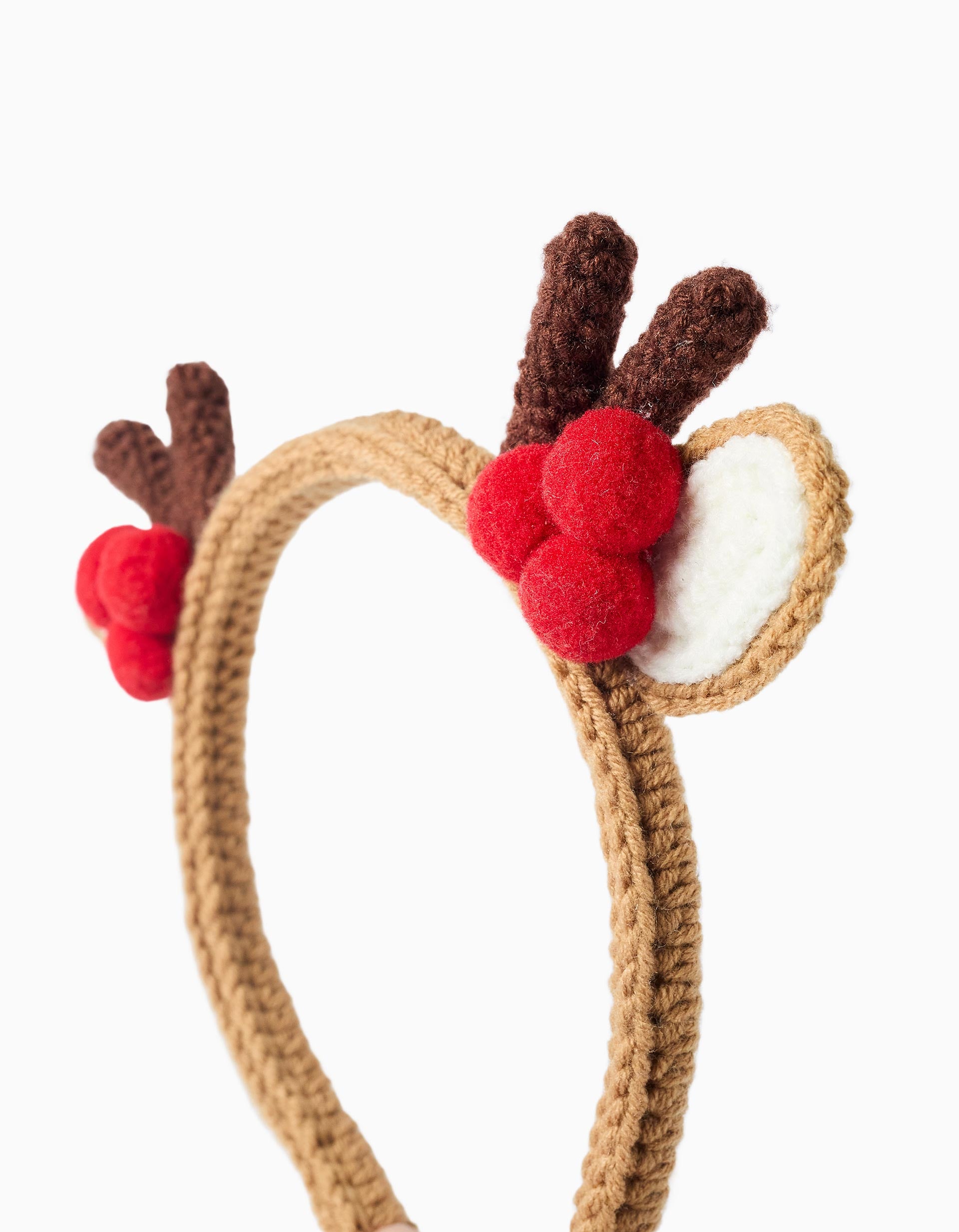 Knitted Headband with Pompoms for Babies and Girls 'Reindeer', Camel