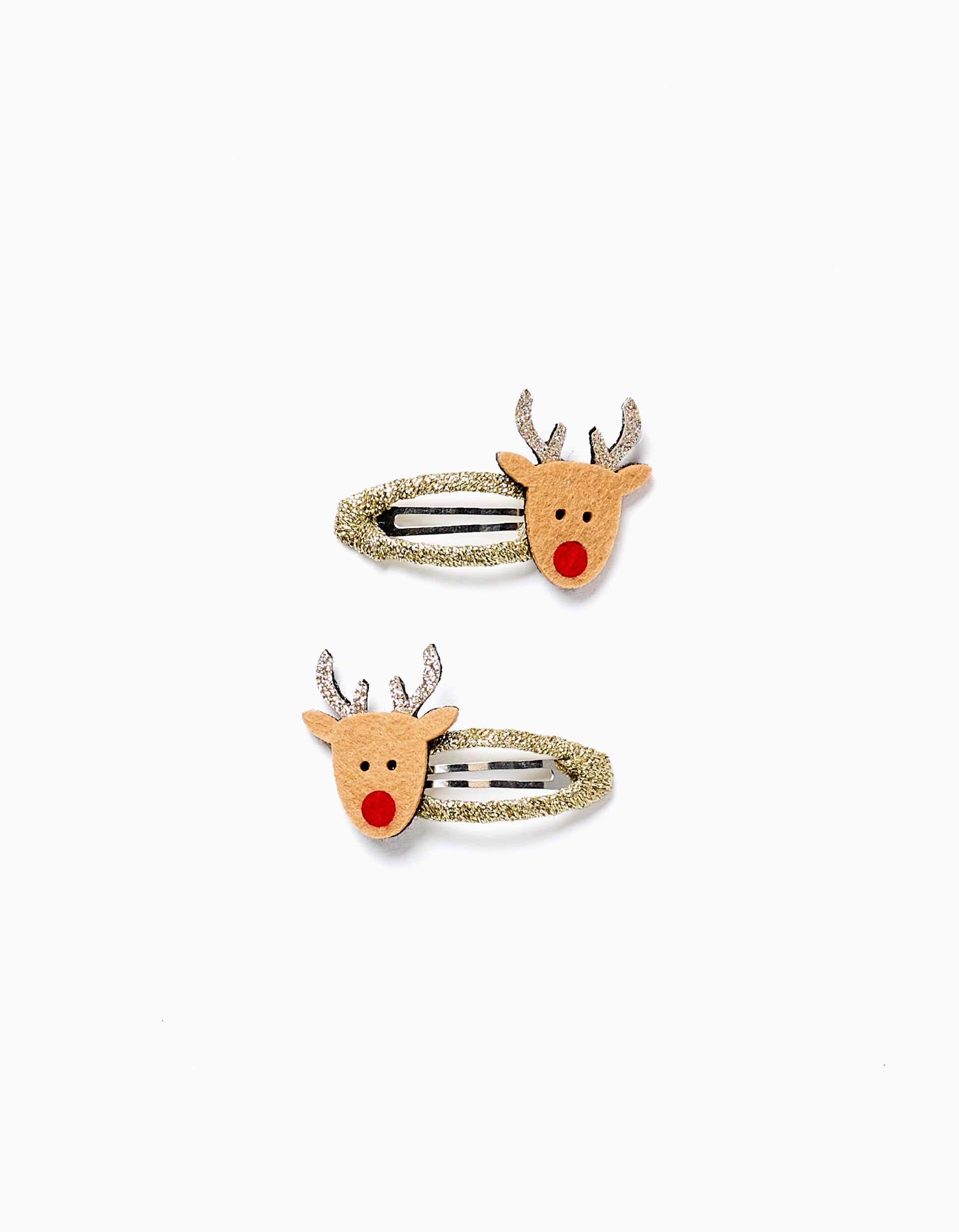Pack of 2 Glitter Christmas Hair Pins for Babies and Girls 'Reindeer', Gold