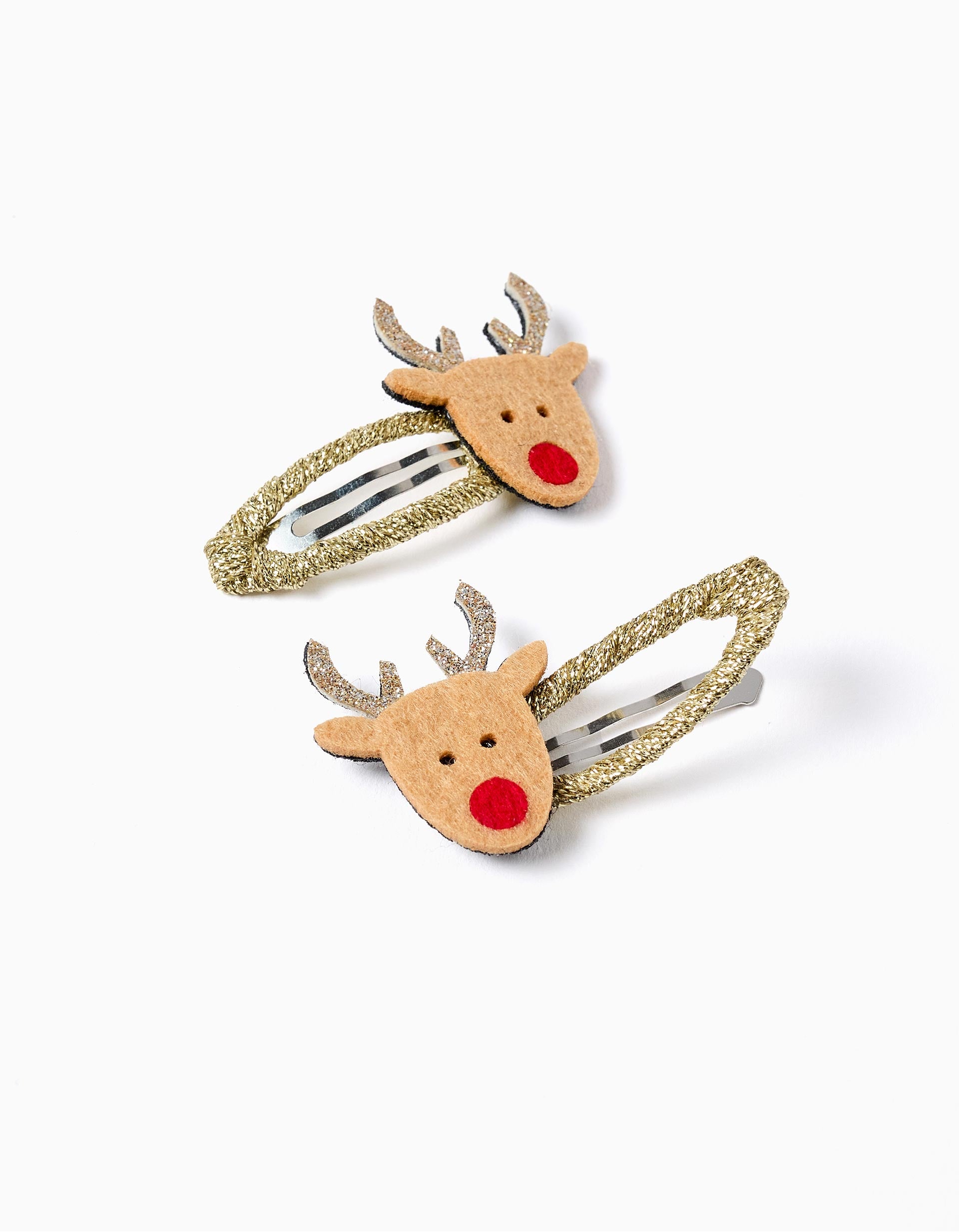 Pack of 2 Glitter Christmas Hair Pins for Babies and Girls 'Reindeer', Gold