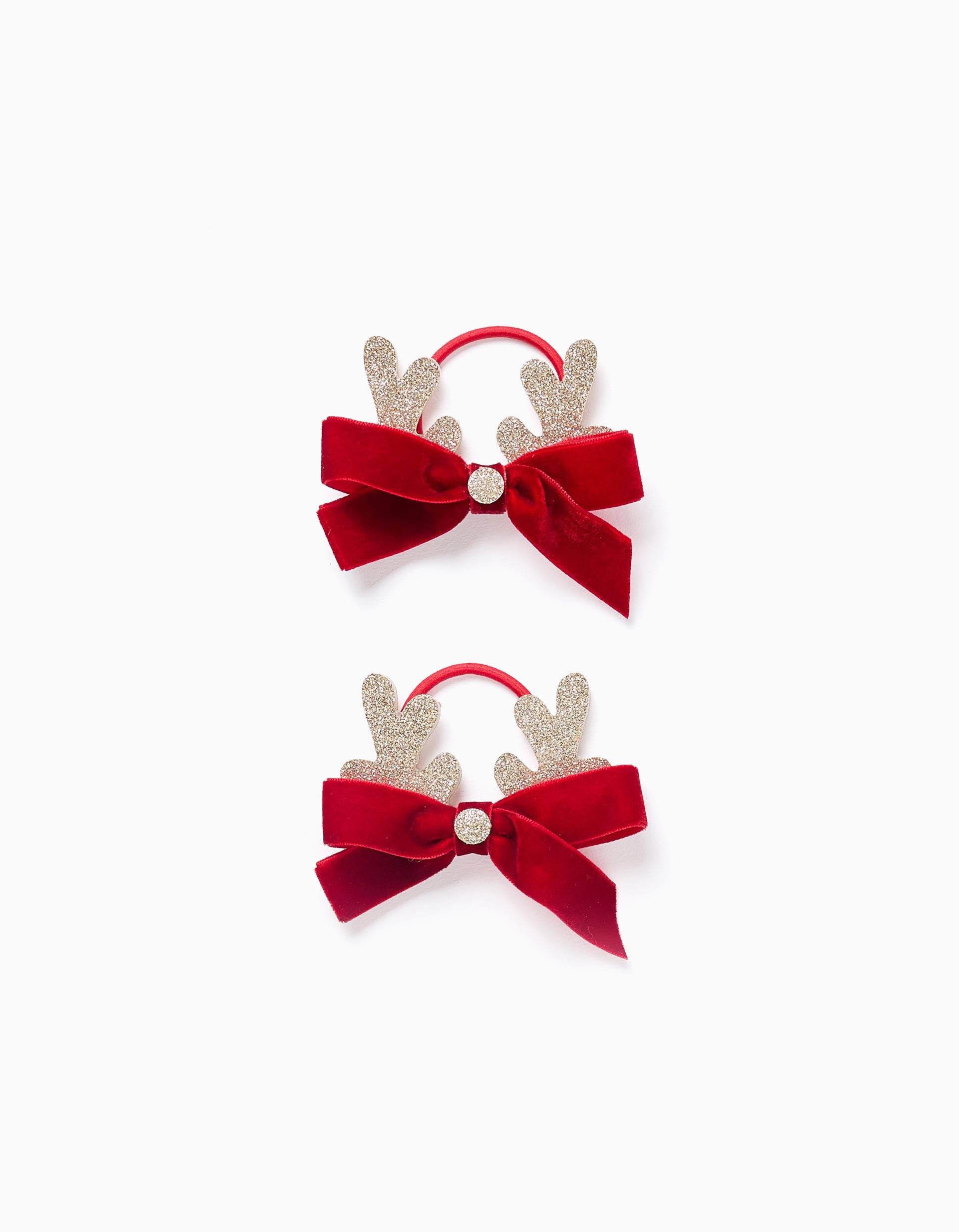 Pack of 2 Hair Bobbles with Bow/Glitter for Babies and Girls 'Reindeer', Red