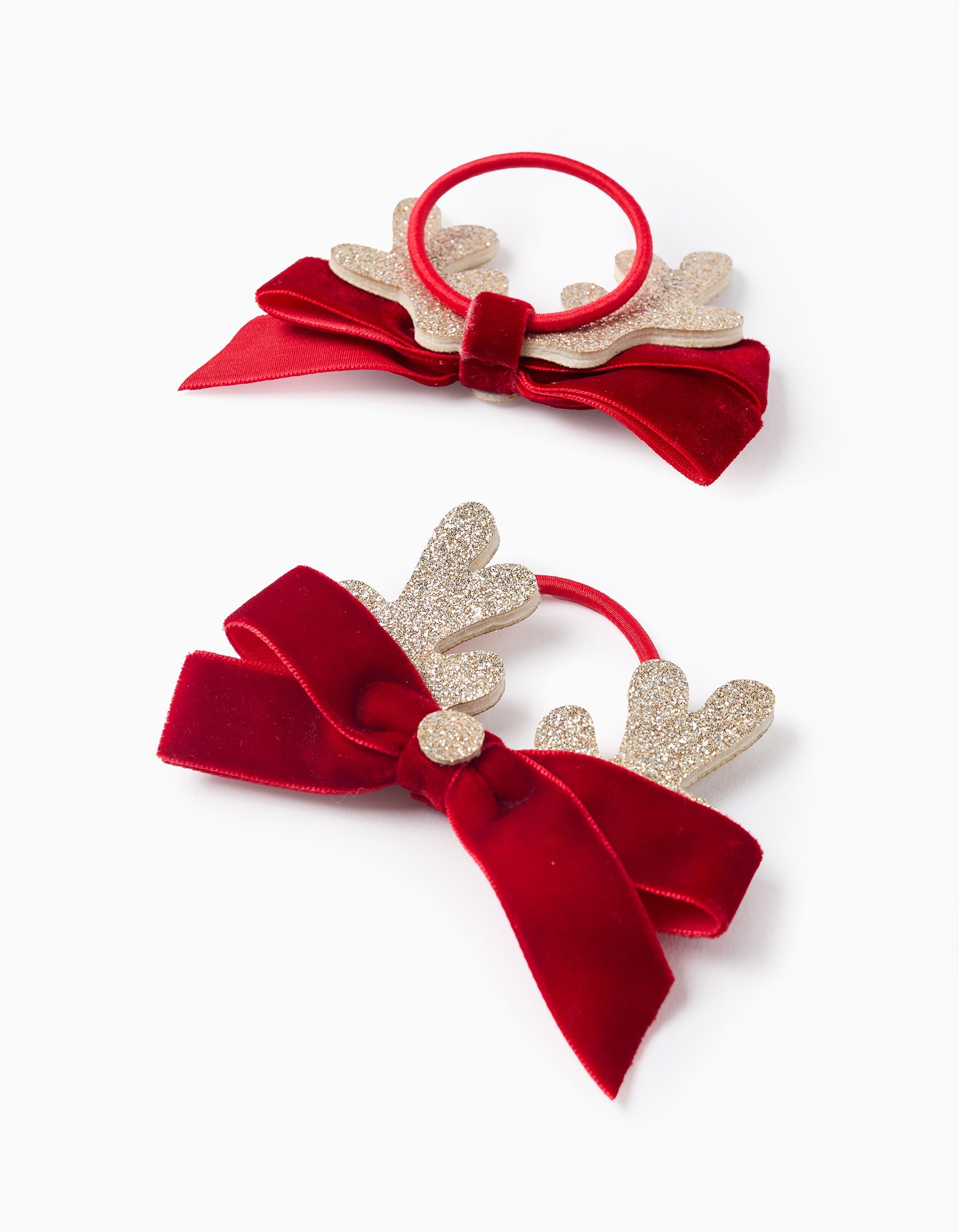 Pack of 2 Hair Bobbles with Bow/Glitter for Babies and Girls 'Reindeer', Red