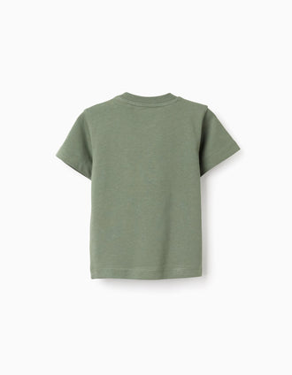 T-shirt de Algodão para Bebé Menino 'ZY', Verde/Azul-Escuro/Branco