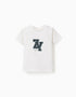 T-Shirt en Coton 'ZY' pour Bébé Garçon, Blanc/Bleu Foncé/Vert