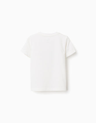 T-shirt de Algodão para Bebé Menino 'ZY', Branco/Azul-Escuro/Verde