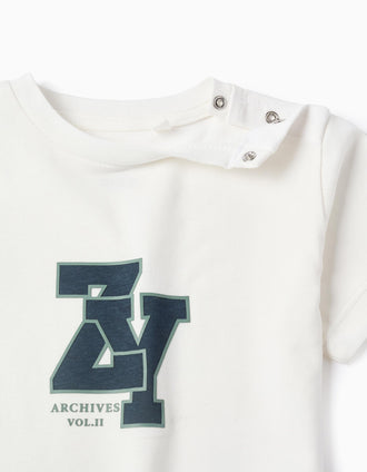 T-shirt de Algodão para Bebé Menino 'ZY', Branco/Azul-Escuro/Verde