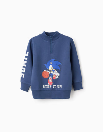 Sweat de algodão cardado com estampados Sonic para menino, azul