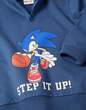 Sweat de algodão cardado com estampados Sonic para menino, azul