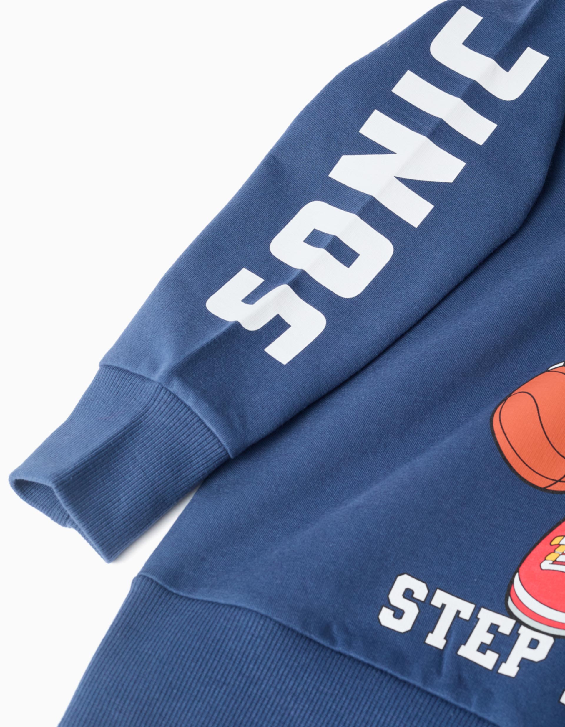 Brushed cotton sweatshirt with Sonic prints for boys, blue