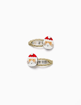 Lote de 2 Hoquillas para El Pelo con Purpurina para Bebés y Niñas ' Papá Noel', Dorado
