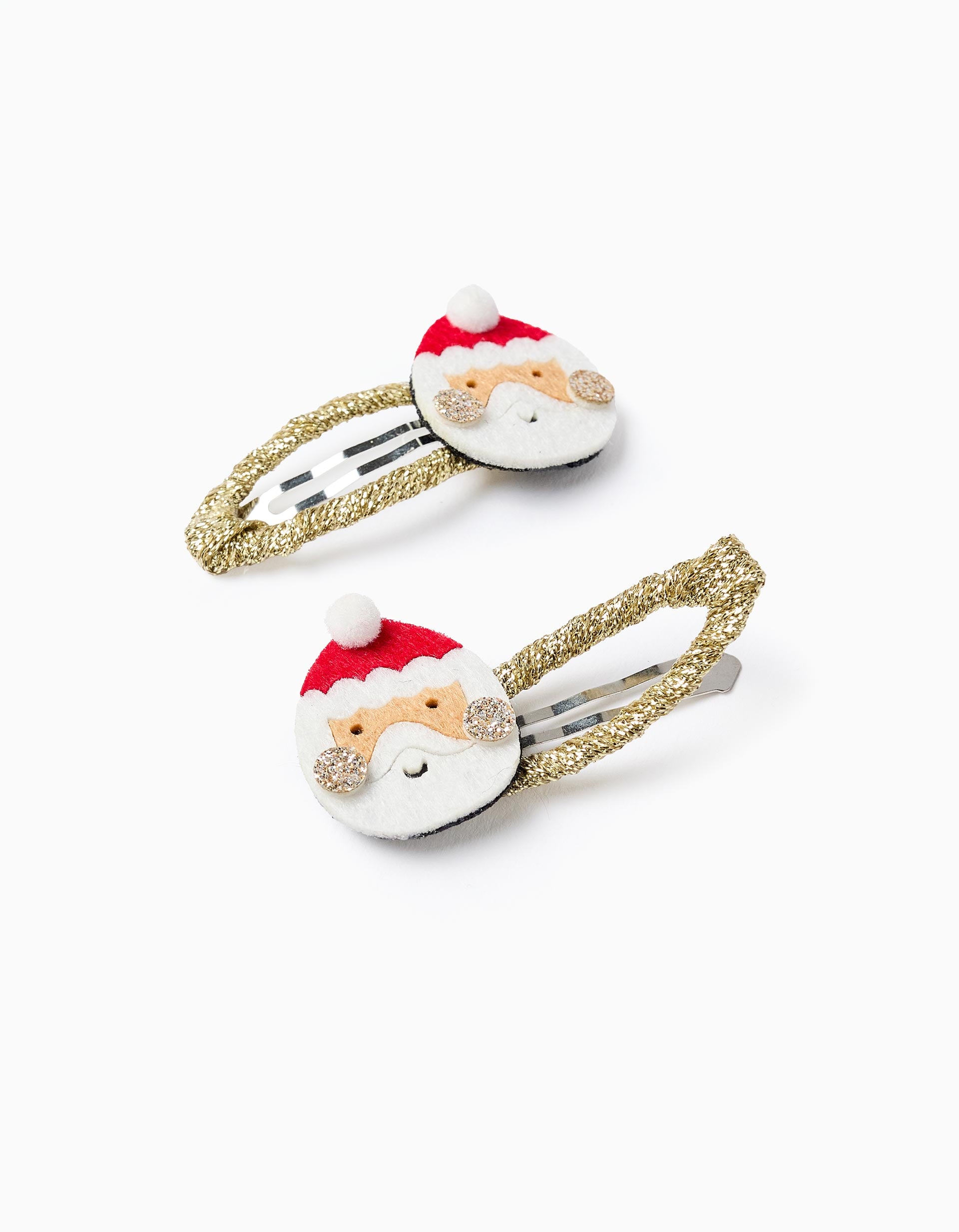 Pack of 2 Glitter Hair Clips for Babies and Girls ' Santa Claus', Gold