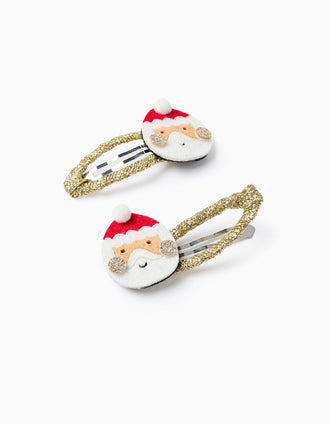 Lote de 2 Hoquillas para El Pelo con Purpurina para Bebés y Niñas ' Papá Noel', Dorado