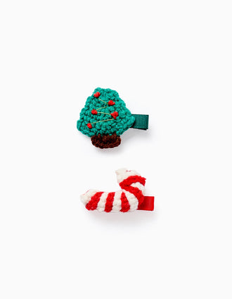 Lote de 2 Hoquillas de Punto para El Pelo de Bebés y Niñas 'Navidad', Verde/Rojo
