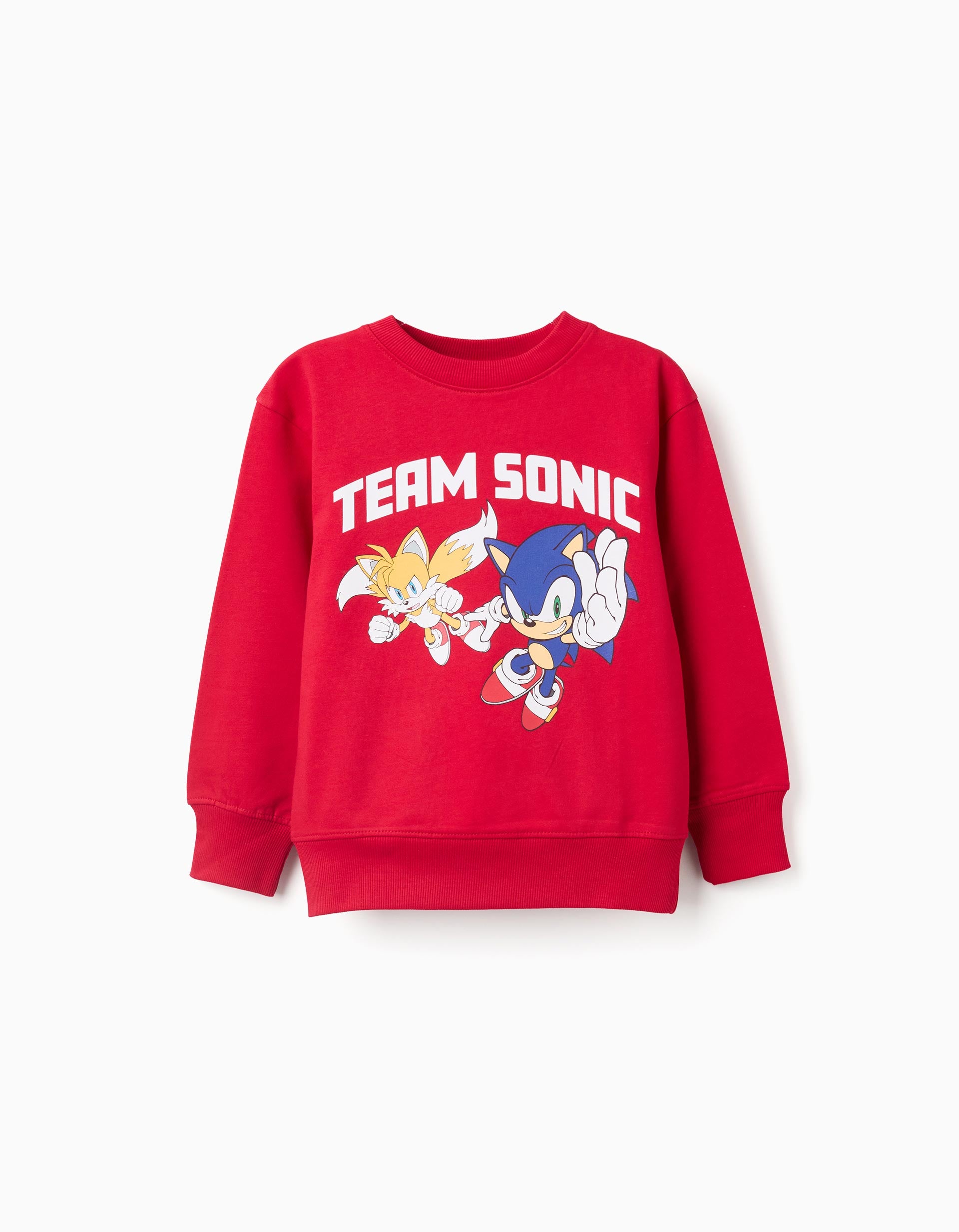 Brushed cotton sweatshirt with Sonic and Tails print for boys, red