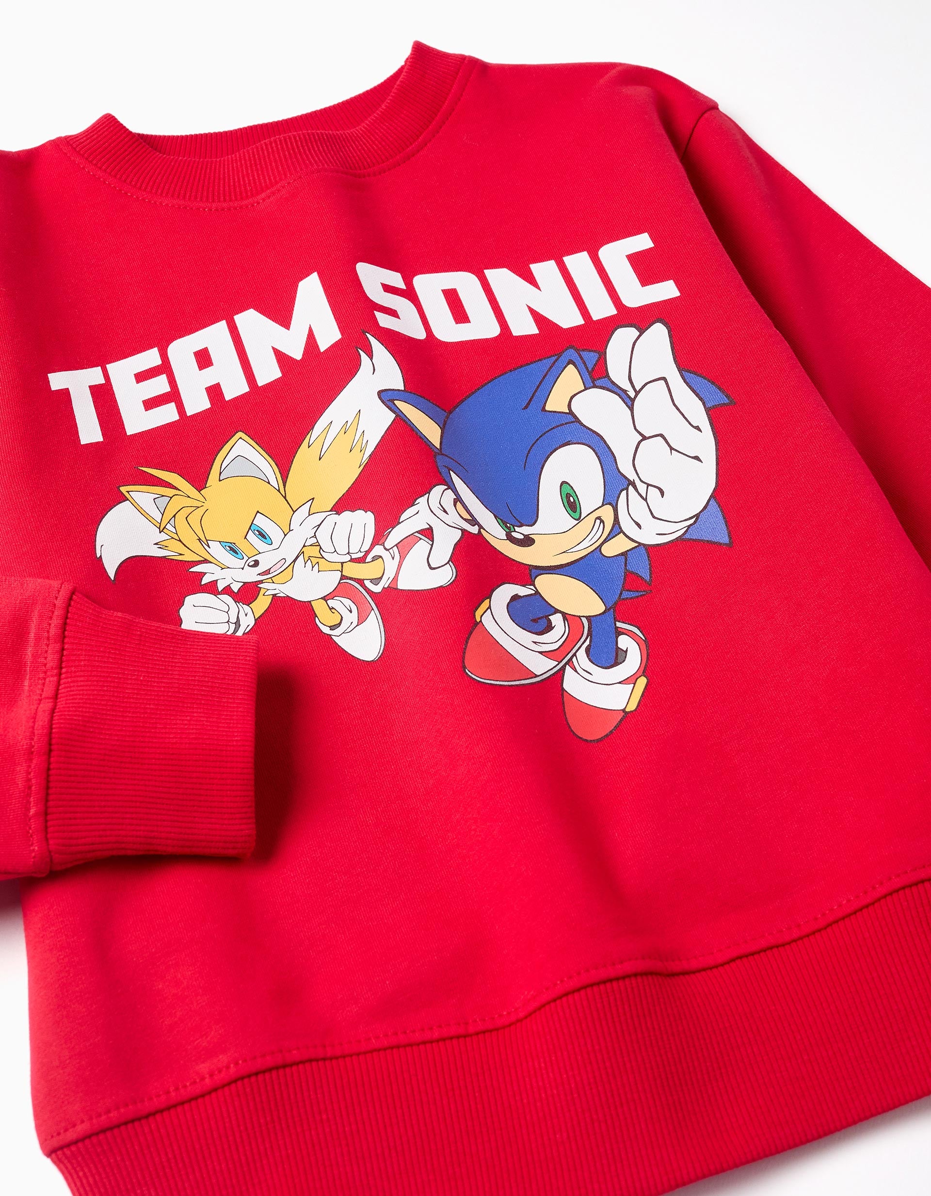 Brushed cotton sweatshirt with Sonic and Tails print for boys, red