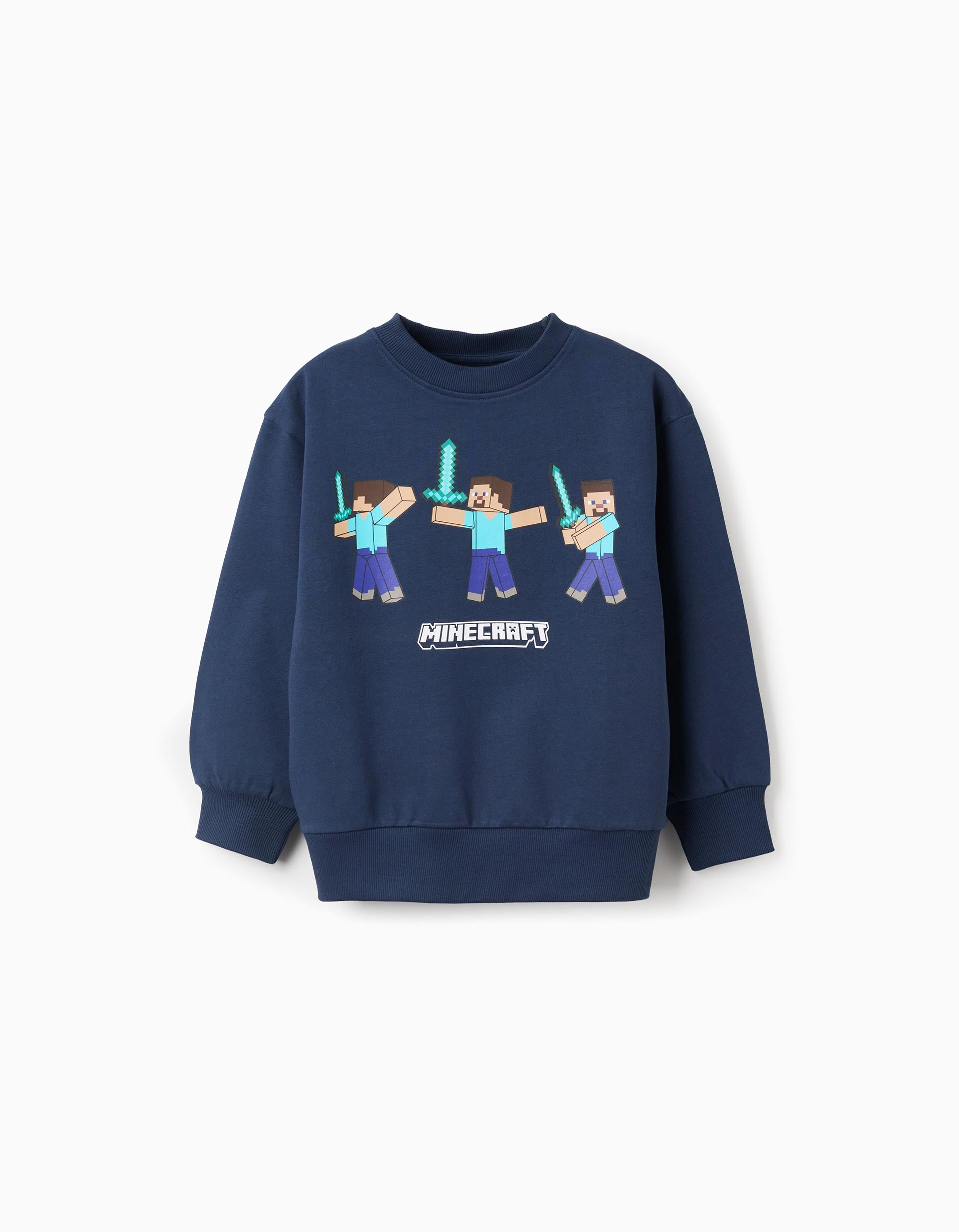 Brushed cotton sweatshirt with Minecraft print for boys, dark blue