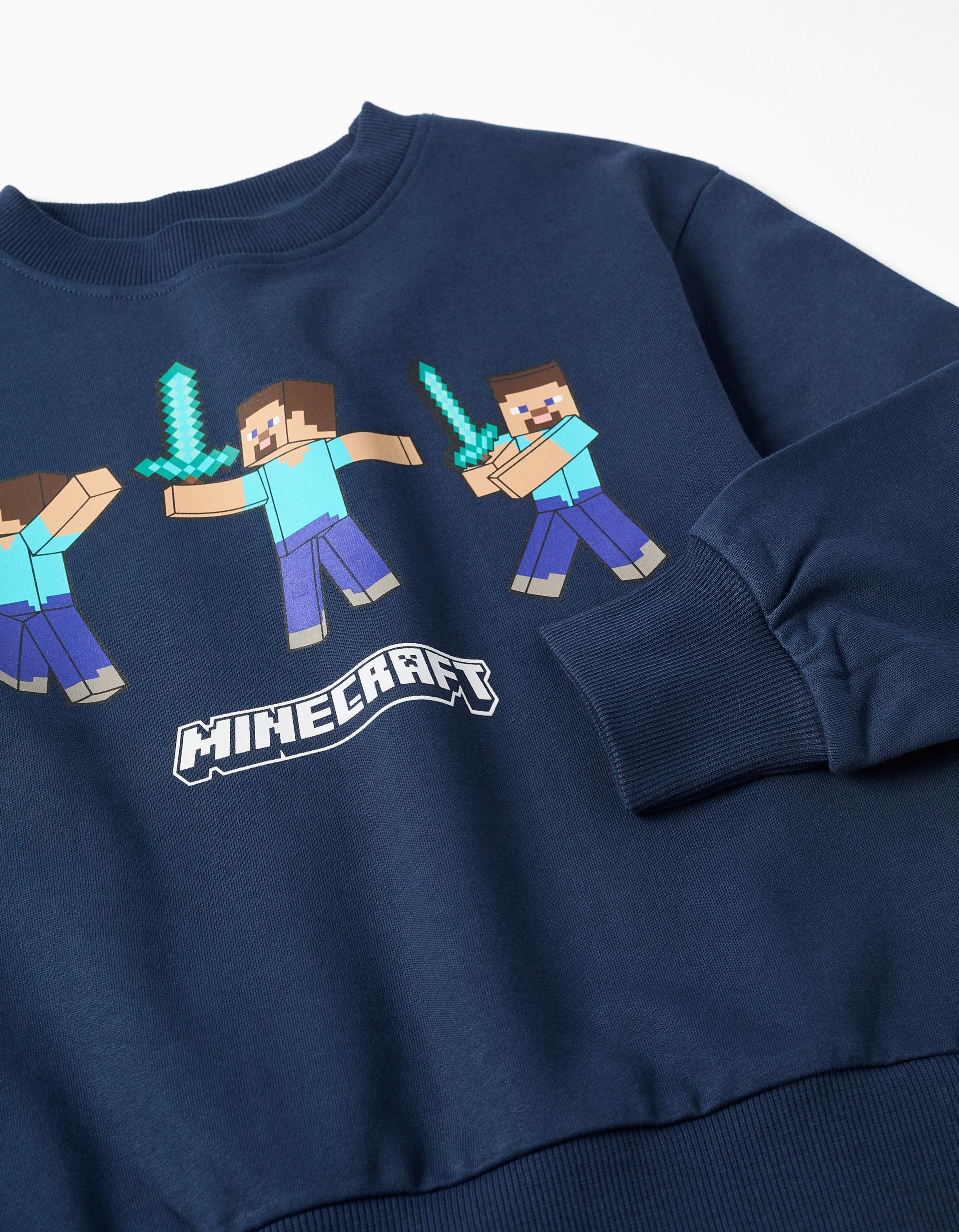 Brushed cotton sweatshirt with Minecraft print for boys, dark blue