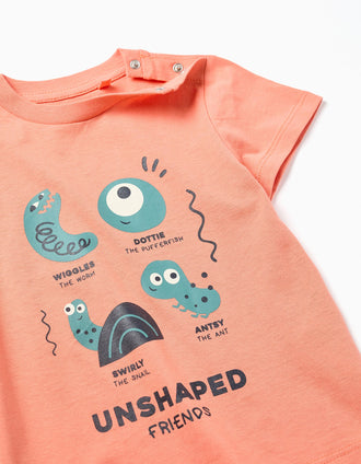 T-shirt de Algodão com Estampado 'Bichinhos' para Bebé Menino, Laranja