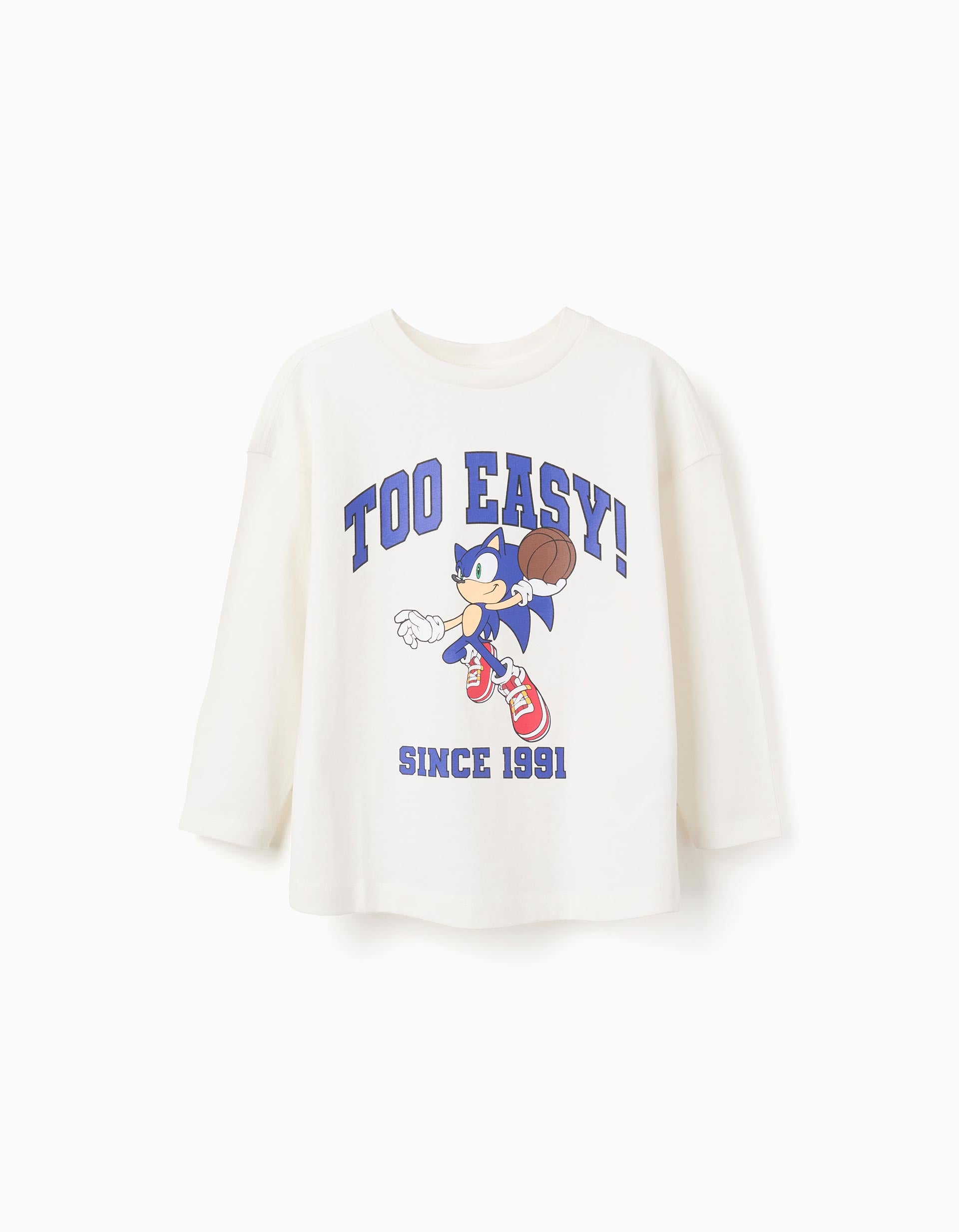 T-shirt en coton avec imprimé Sonic pour garçon, blanc/bleu