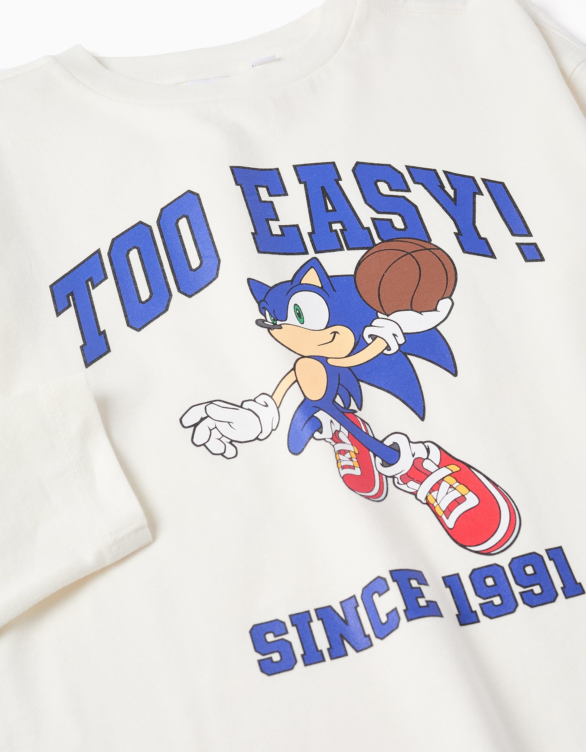 T-shirt en coton avec imprimé Sonic pour garçon, blanc/bleu