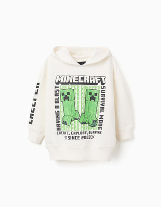 Sweat cardada com capuz e estampado Minecraft para menino, branco
