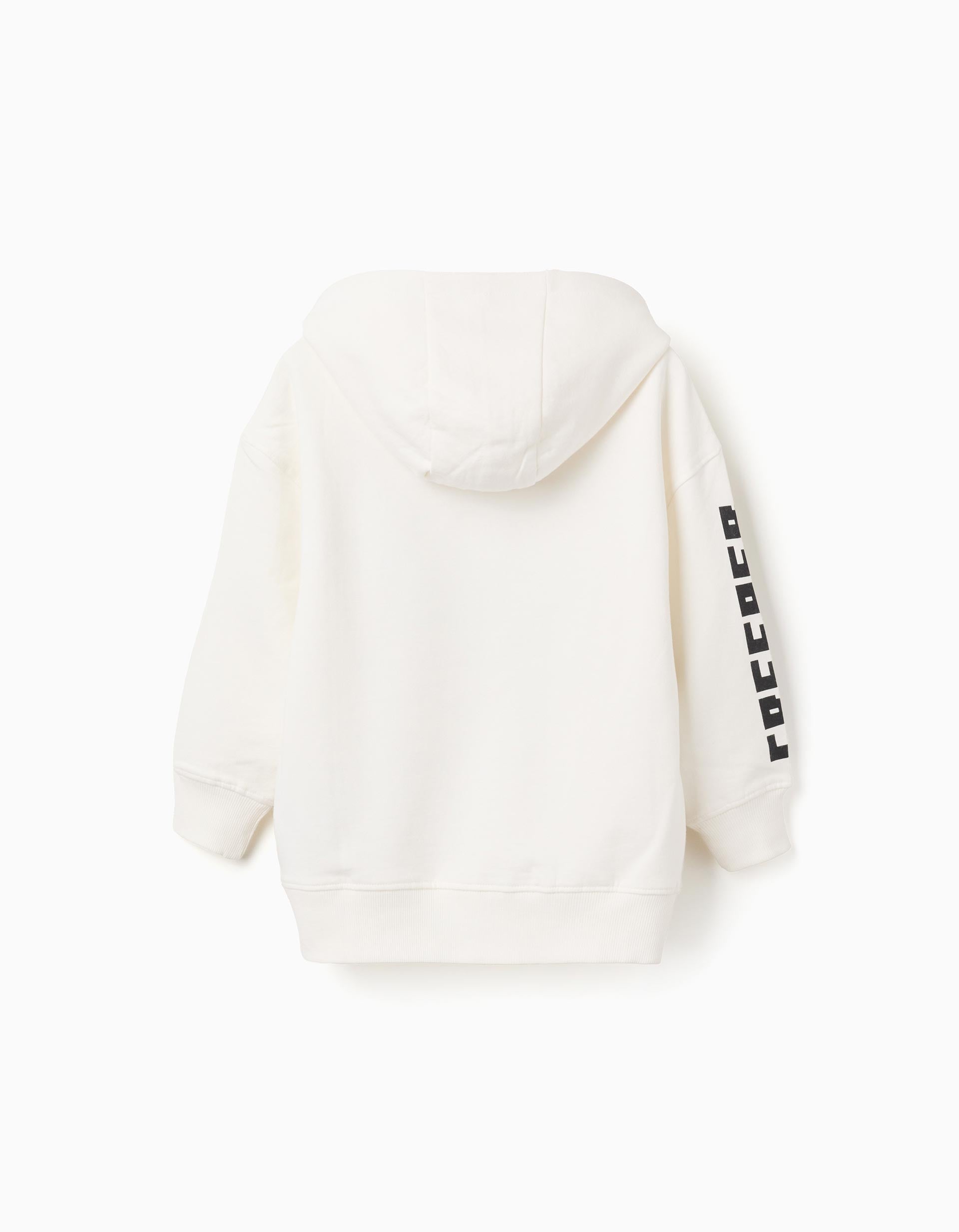 Hooded brushed sweatshirt with Minecraft print for boys, white