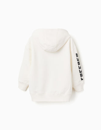 Sweat cardada com capuz e estampado Minecraft para menino, branco