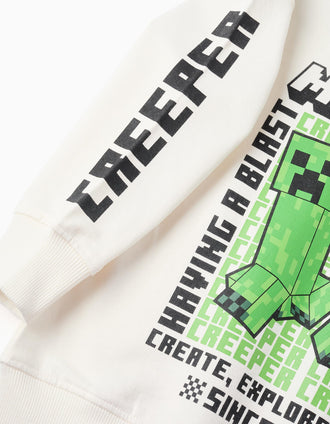 Sweat cardada com capuz e estampado Minecraft para menino, branco