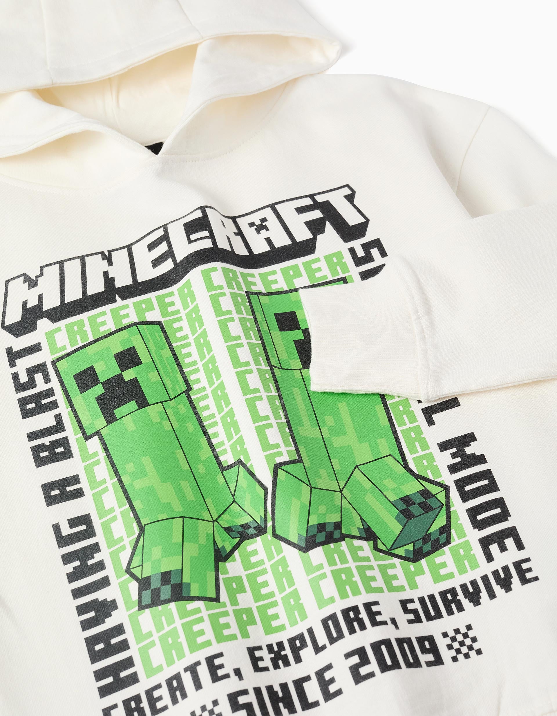 Hooded brushed sweatshirt with Minecraft print for boys, white