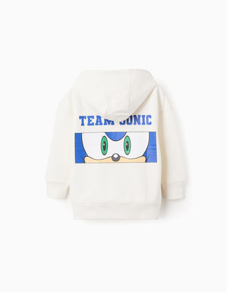 Sweat cardada com capuz e estampado Sonic e Tails para menino, branco