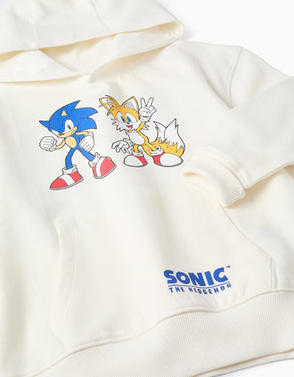 Sweat cardada com capuz e estampado Sonic e Tails para menino, branco