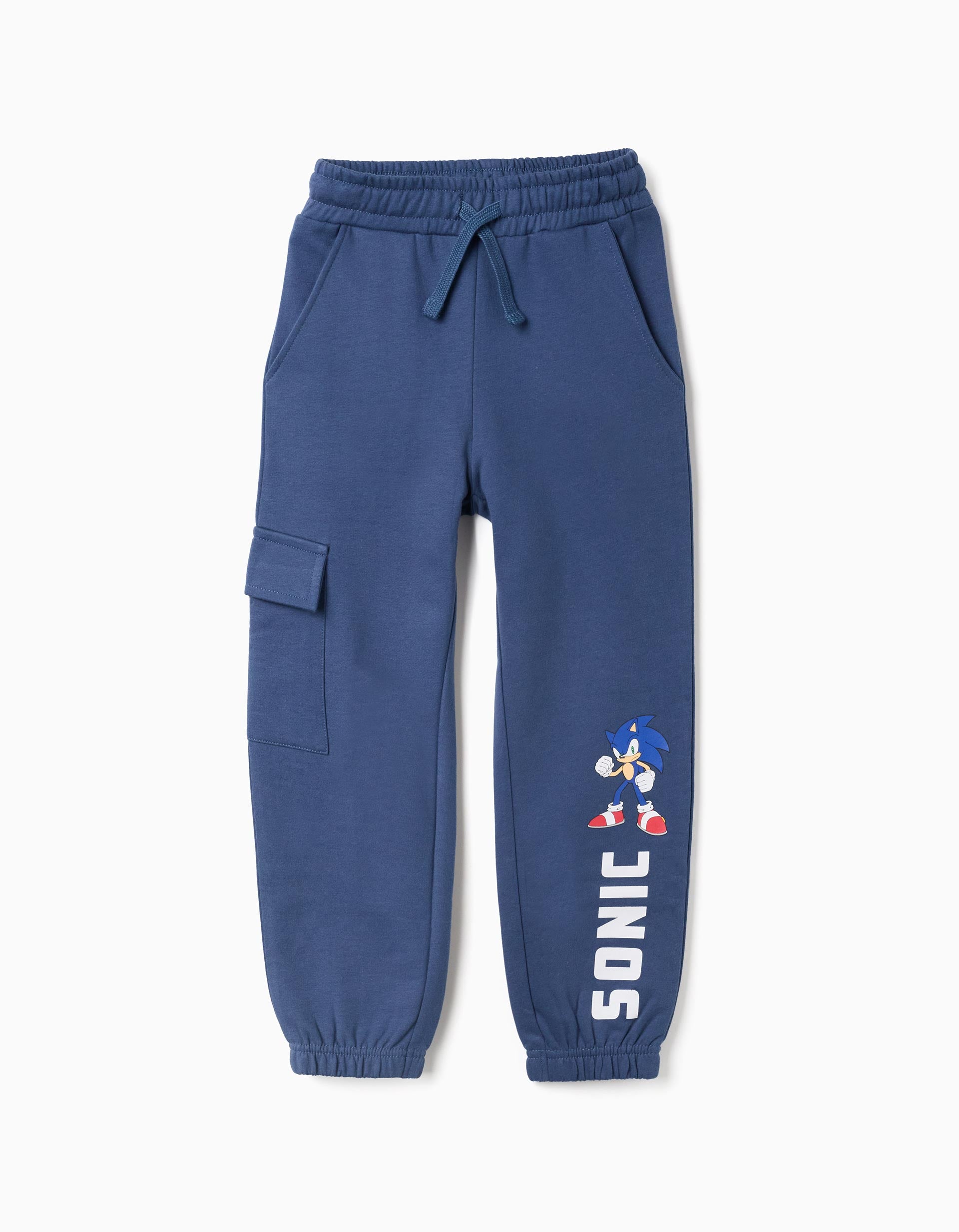 Joggers cardados com estampado Sonic e bolso cargo para menino, azul