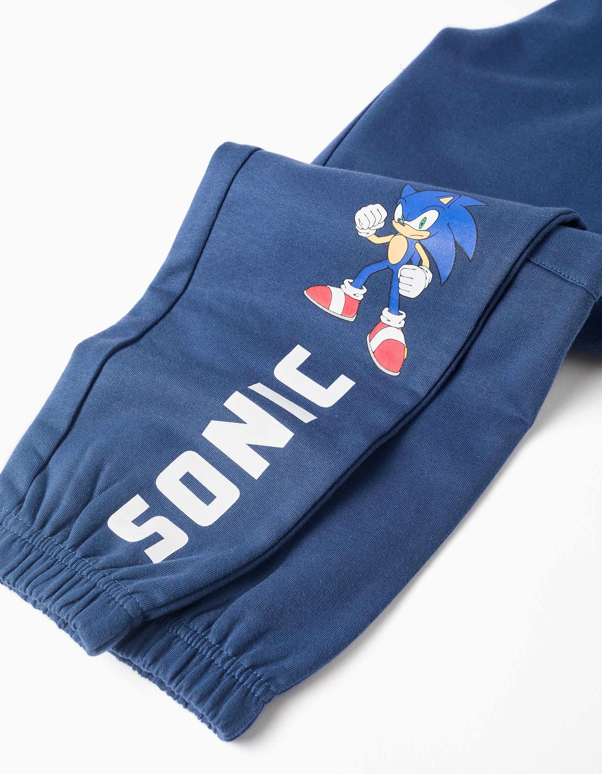 Joggers cardados com estampado Sonic e bolso cargo para menino, azul