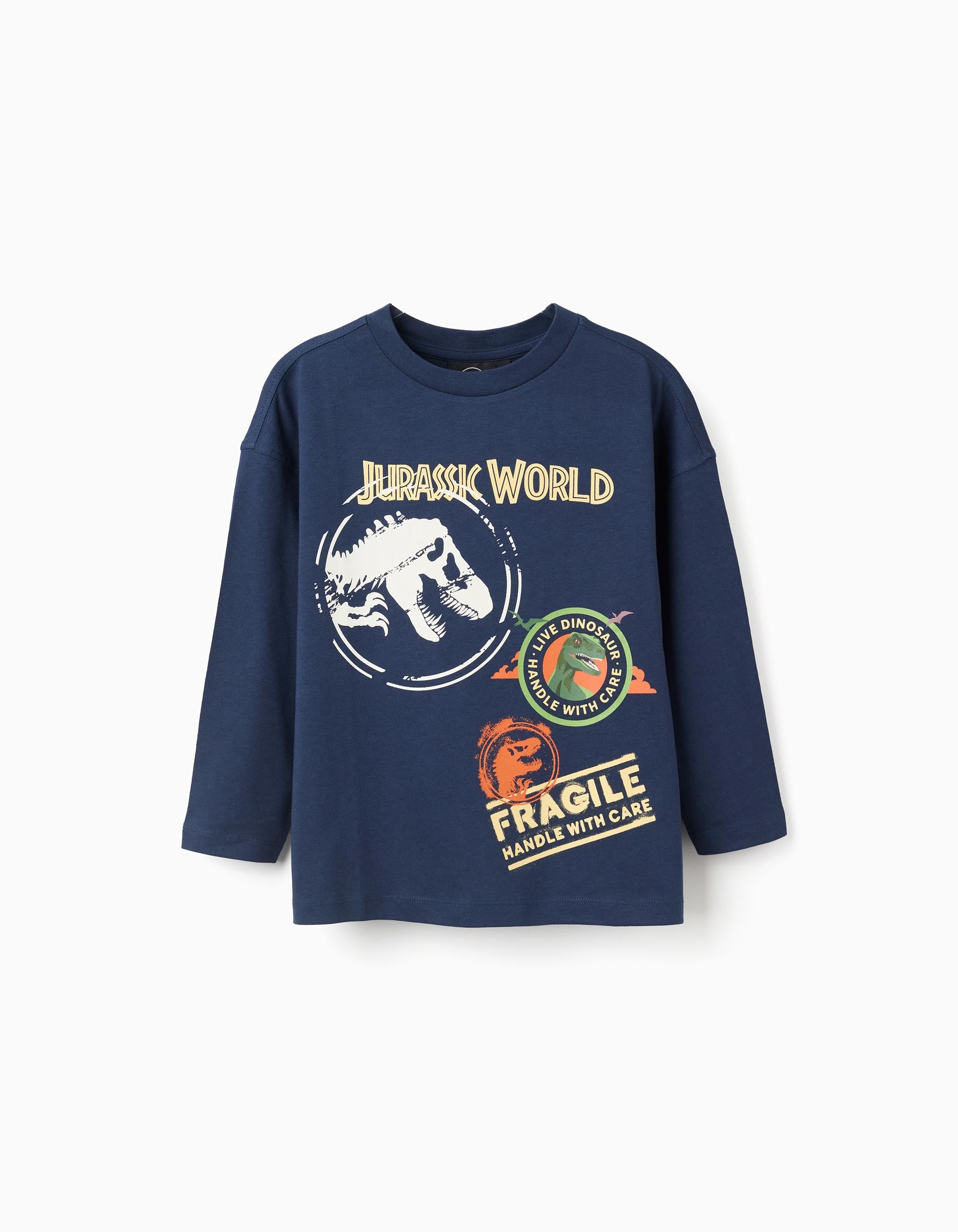 T-shirt en coton avec imprimé Jurassic World pour garçon, bleu foncé