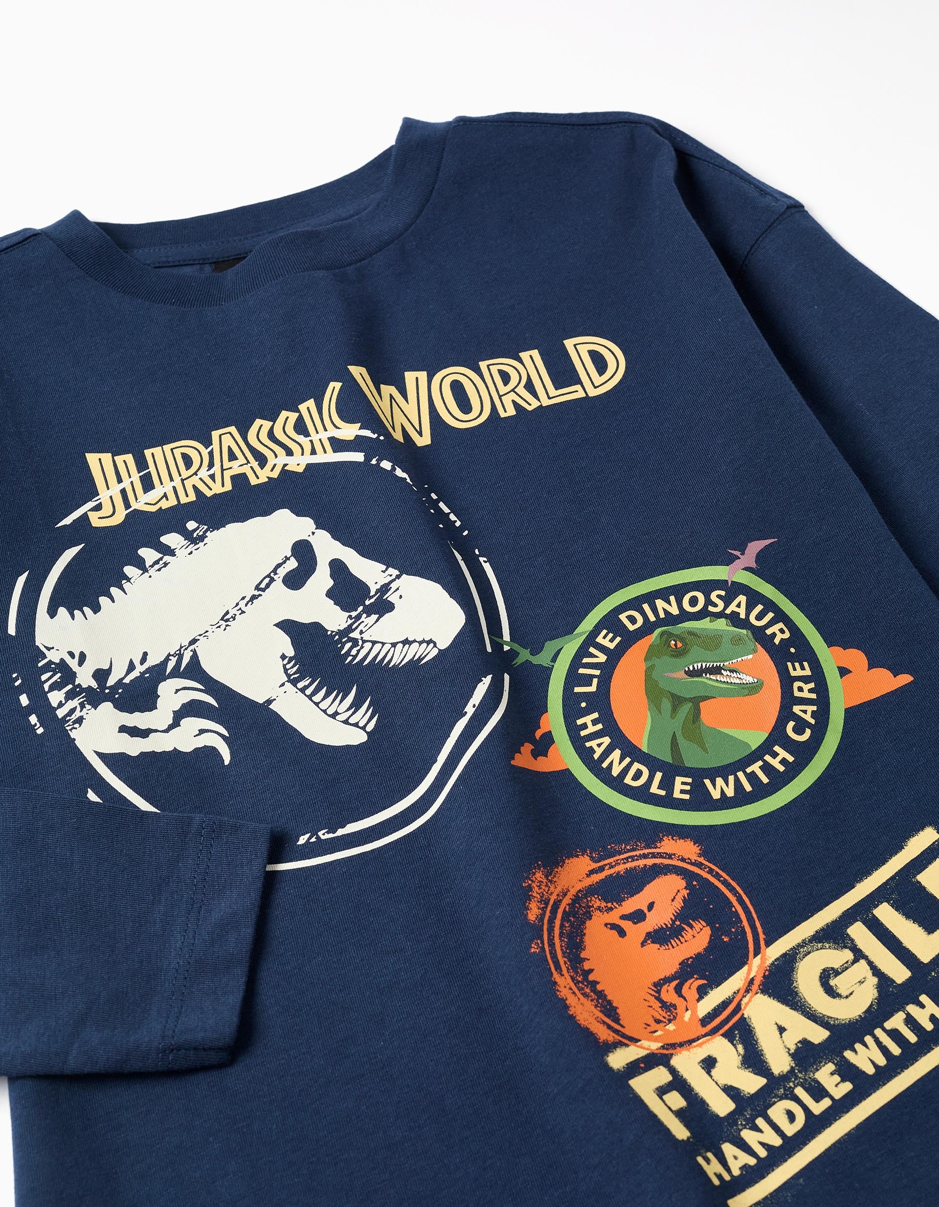 T-shirt en coton avec imprimé Jurassic World pour garçon, bleu foncé