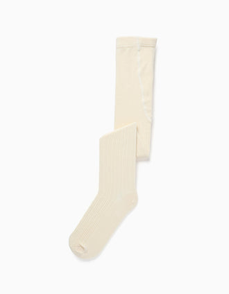 Leotardos de punto acanalado antibolitas para niña, beige claro