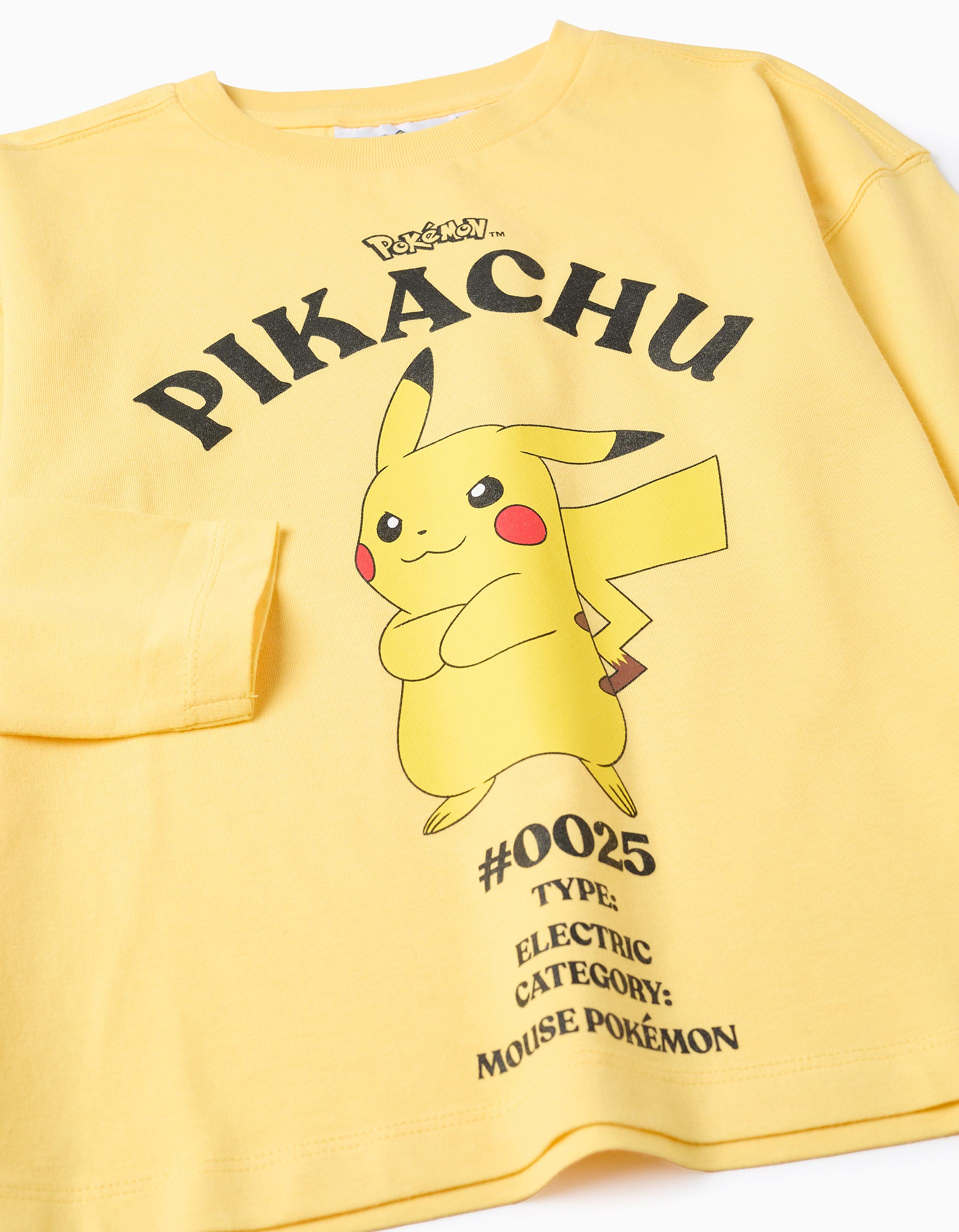 T-shirt en coton avec imprimé Pikachu pour garçon, jaune