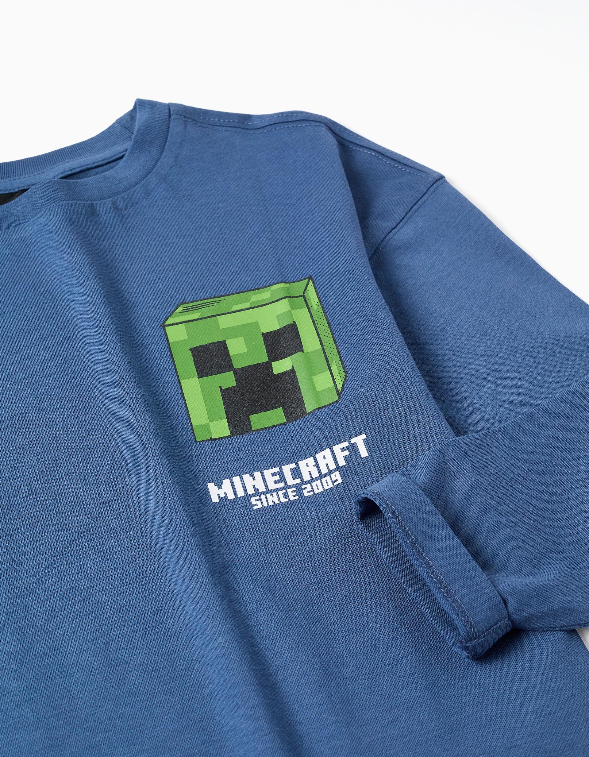T-shirt en coton avec imprimé Minecraft pour garçon, bleu