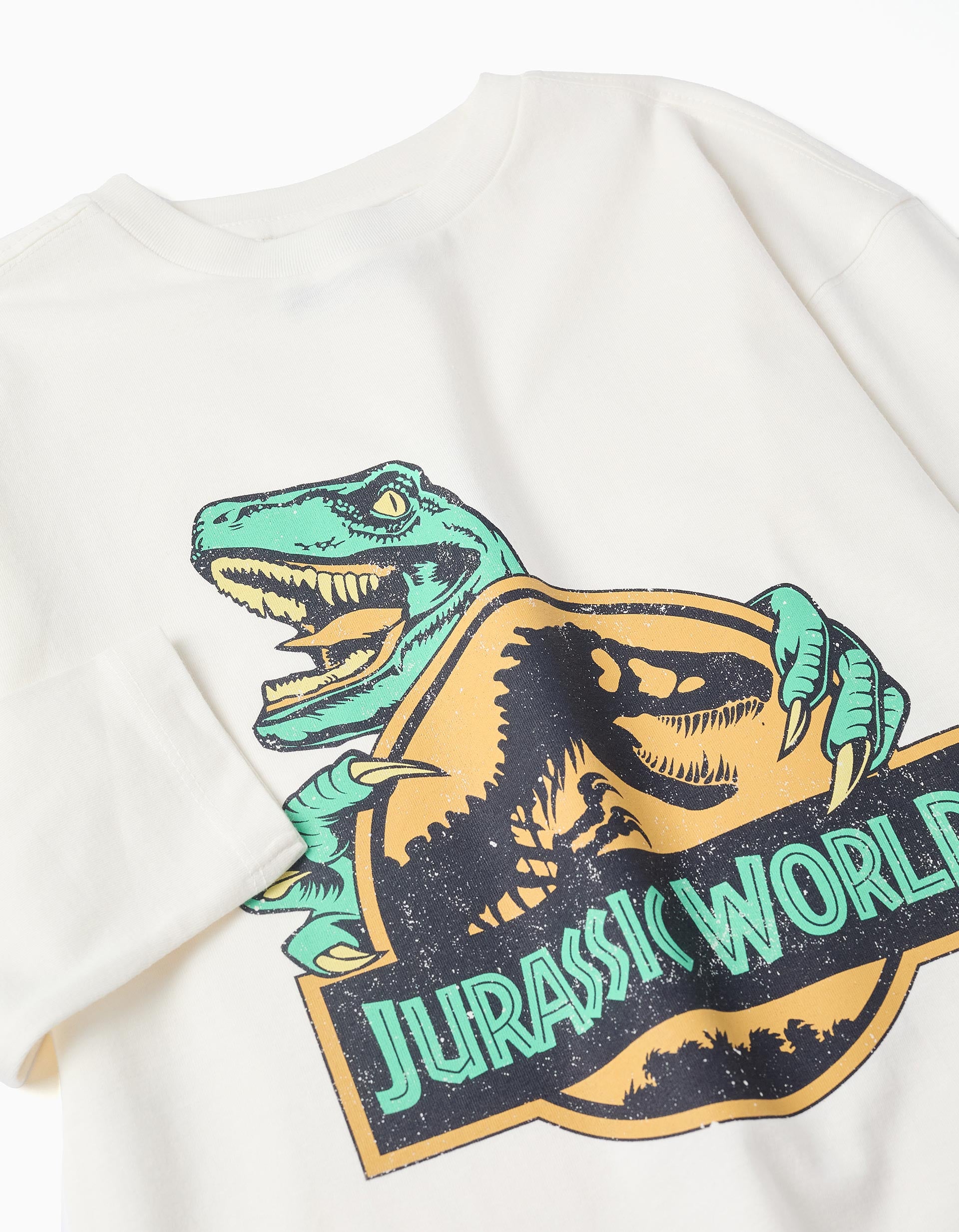 T-shirt en coton à imprimé Jurassic World pour garçon, beige