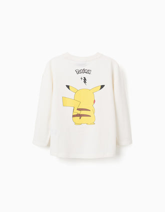 T-shirt en coton avec imprimé Pikachu pour garçon, blanc