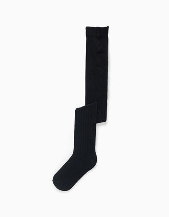 Anti-pilling ribbed knitted tights for girls, black