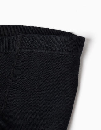 Anti-pilling ribbed knitted tights for girls, black