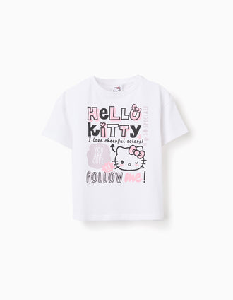 Camiseta de Algodón Wide Fit para Niña 'Hello Kitty', Blanco