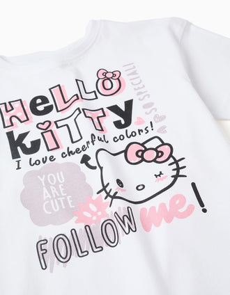 Camiseta de Algodón Wide Fit para Niña 'Hello Kitty', Blanco
