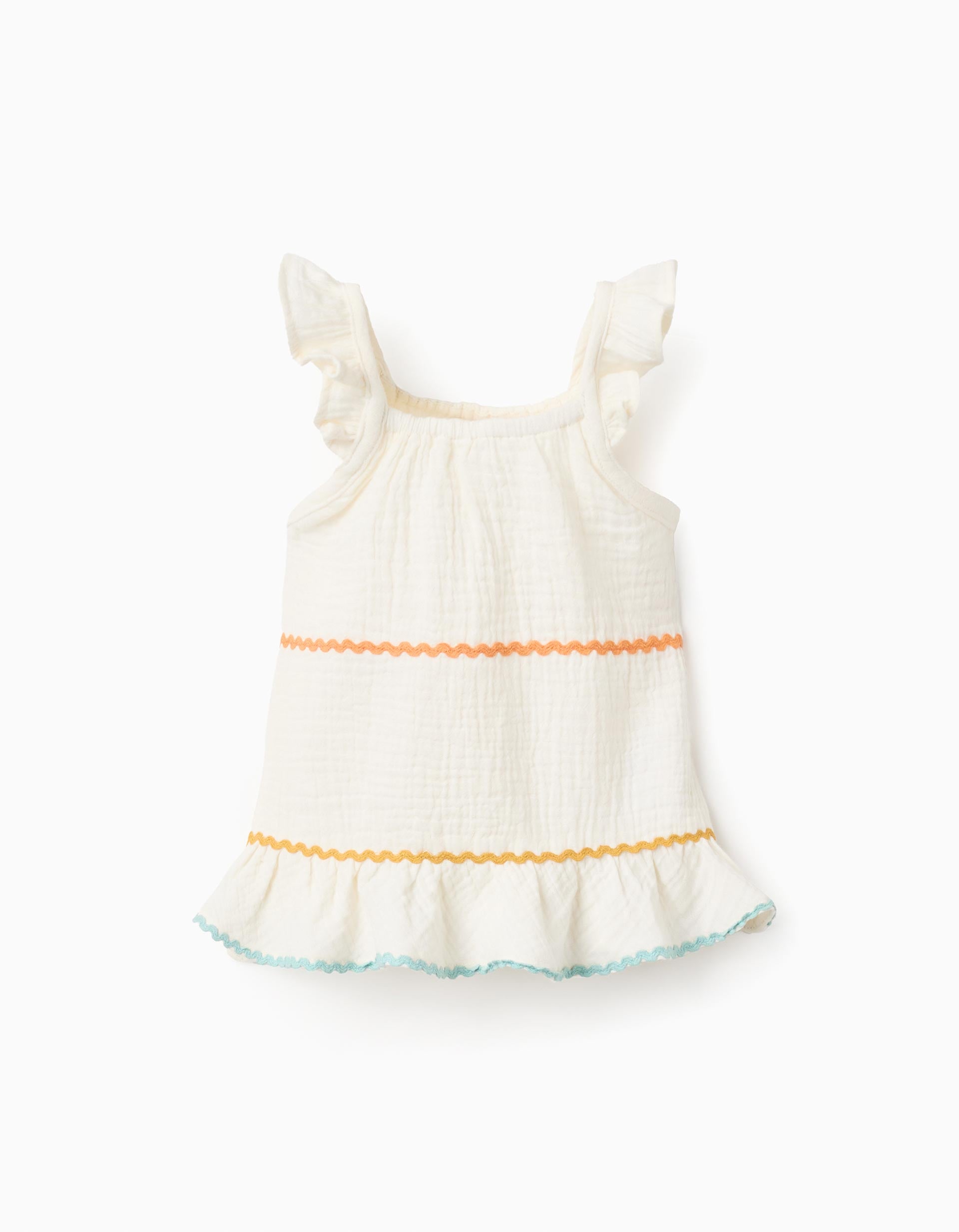 Top sem mangas de algodão com folhos para bebé menina, bege-claro