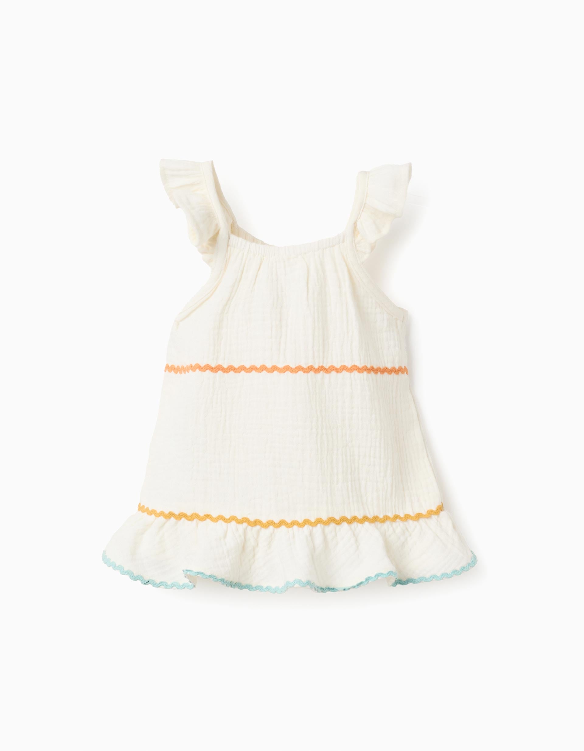 Top sem mangas de algodão com folhos para bebé menina, bege-claro