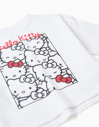 Camiseta de Algodón Cropped para Niña 'Hello Kitty', Blanco
