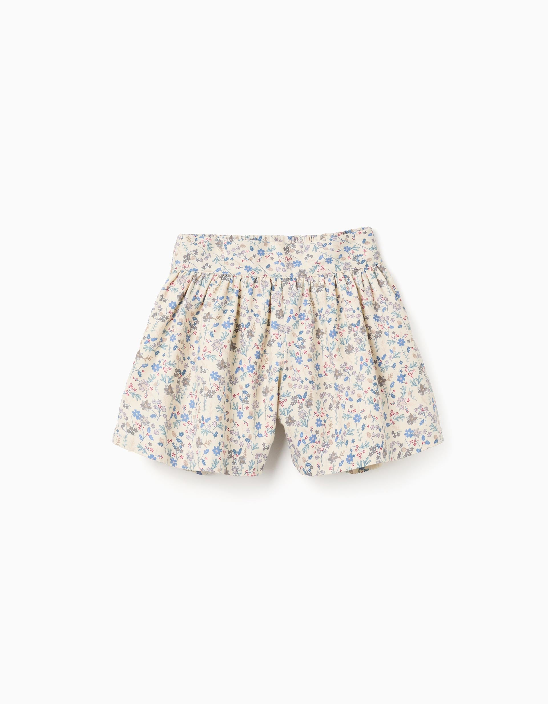 Cotton shorts with floral pattern and lining B&S for girls, beige