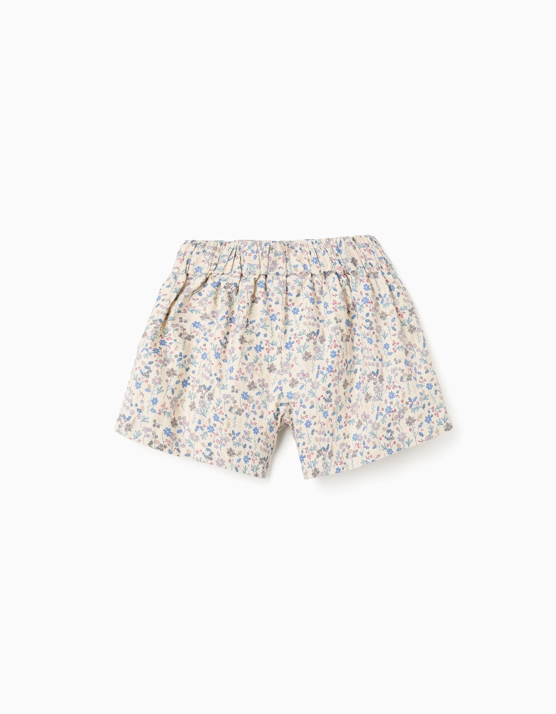 Cotton shorts with floral pattern and lining B&S for girls, beige