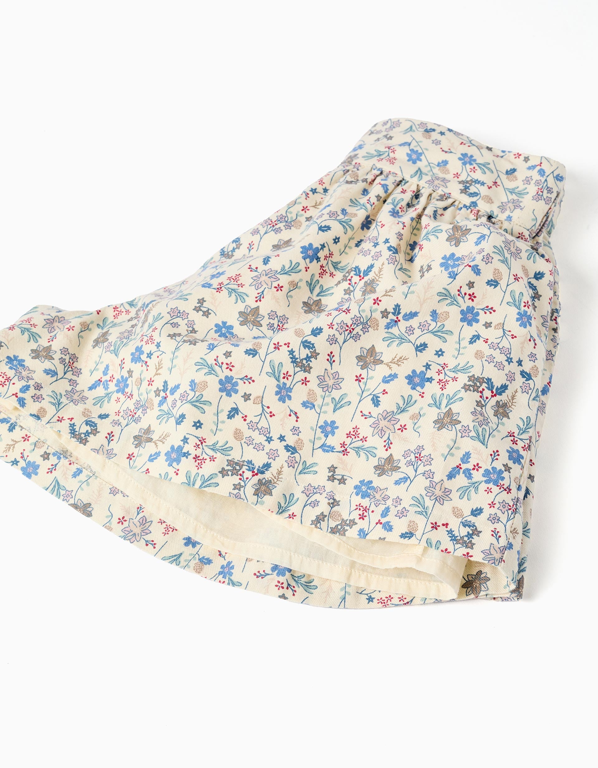 Cotton shorts with floral pattern and lining B&S for girls, beige