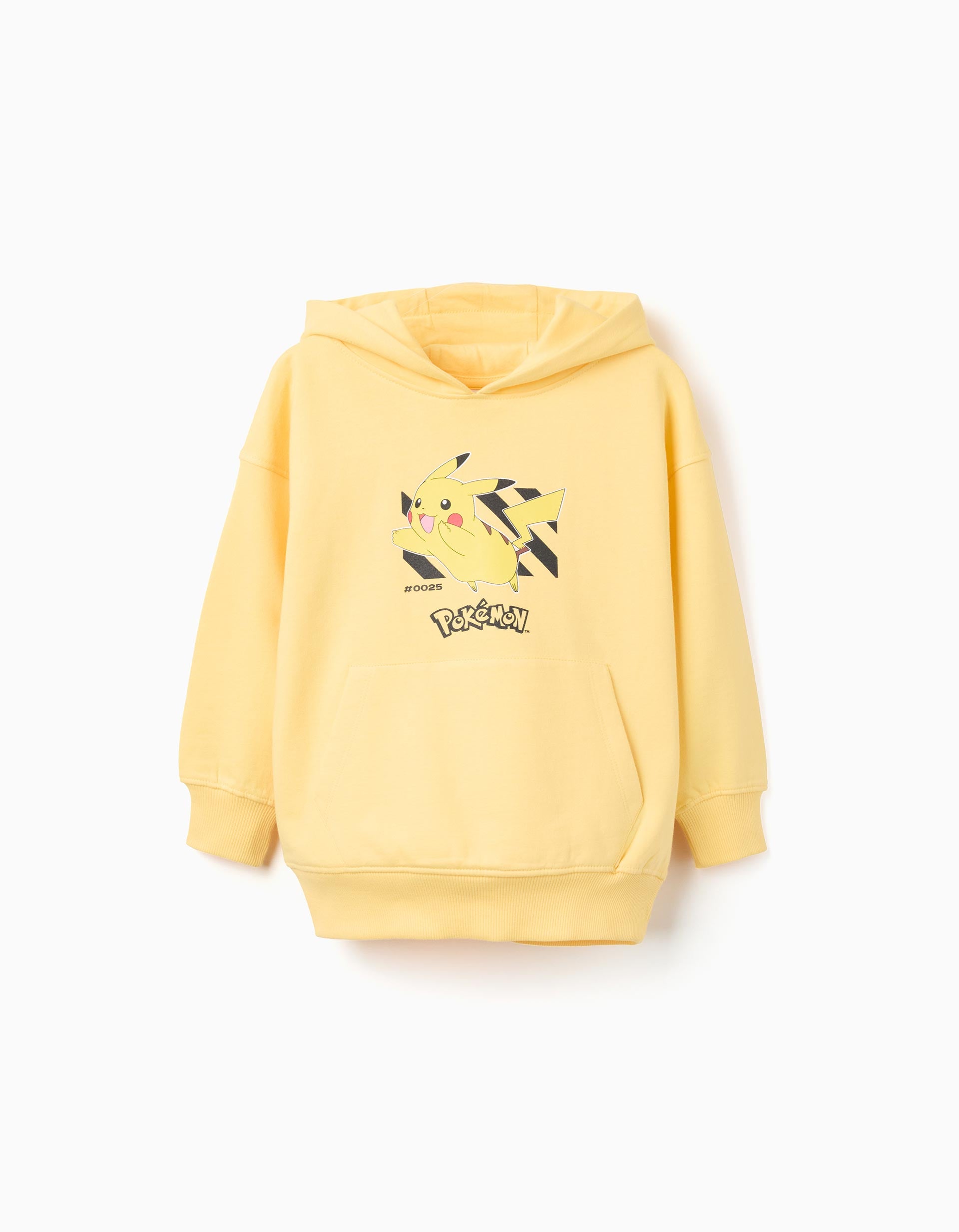 Hooded brushed sweatshirt with Pikachu print for boys, yellow